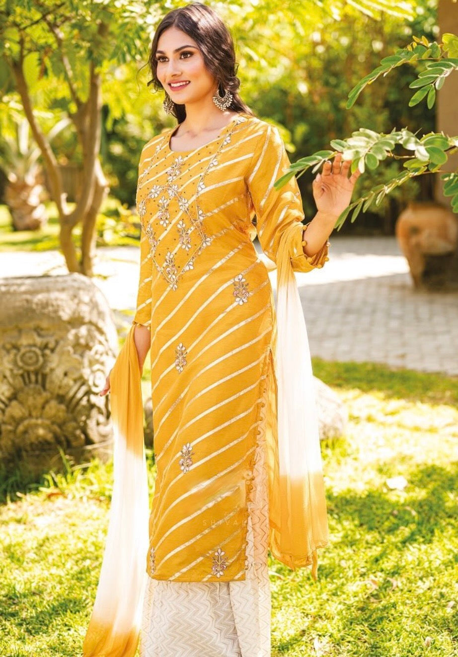 Buy Daffodil Yellow Sharara Suit In Raw Silk With Zardosi And Moti Floral  Work KALKI Fashion India